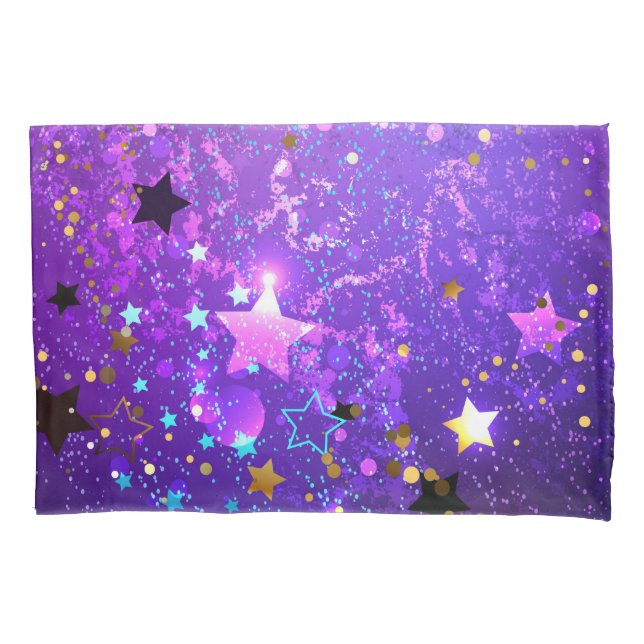 Purple foil background with Stars Pillowcase (Front-Left)