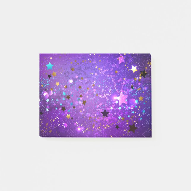 Purple foil background with Stars Post-it Notes (Front)