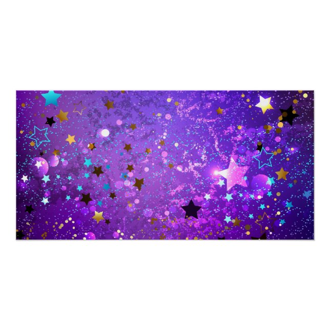 Purple foil background with Stars Poster (Front)