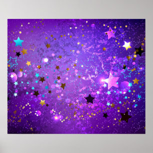 Purple foil background with Stars Poster