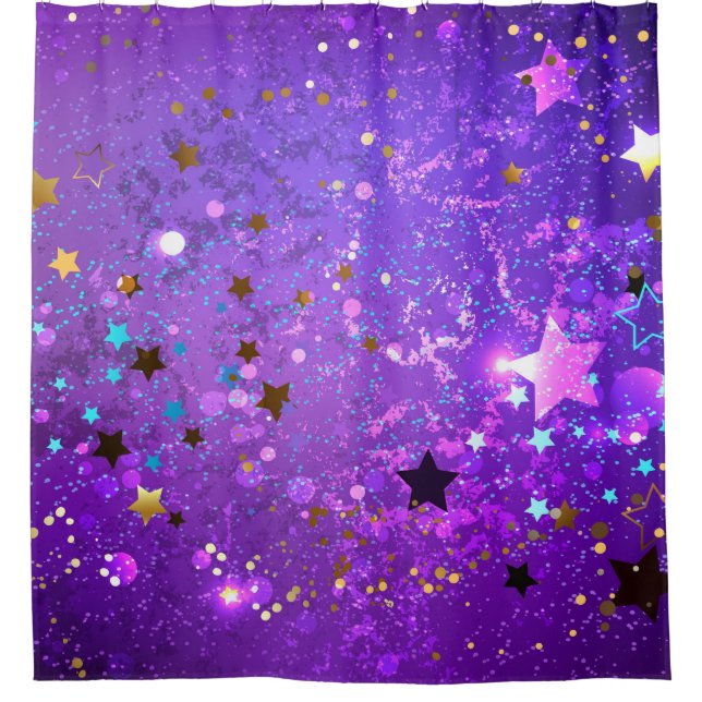 Purple foil background with Stars Shower Curtain (Front)