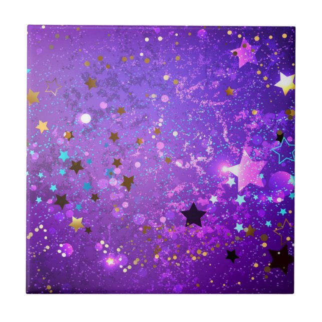 Purple foil background with Stars Tile (Front)