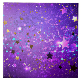 Purple foil background with Stars Tile