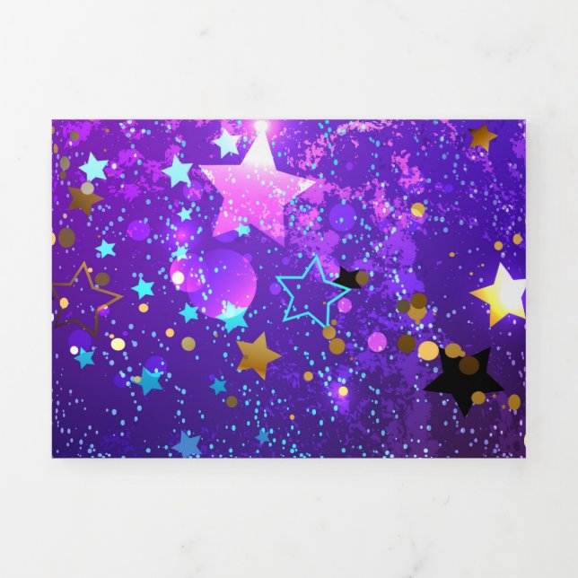 Purple foil background with Stars Tri-Fold Invitation (Cover)