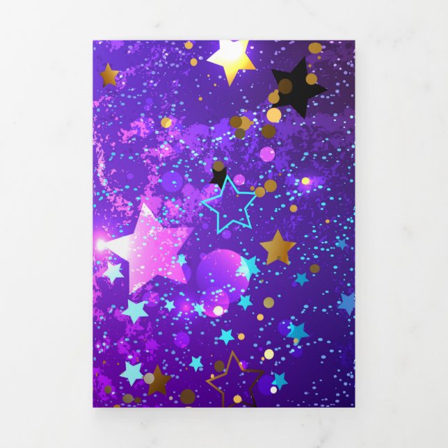 Purple foil background with Stars Tri-Fold Invitation (Cover)