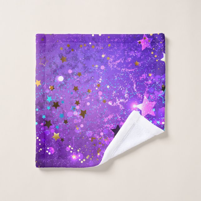Purple foil background with Stars Wash Cloth (Wash Cloth)