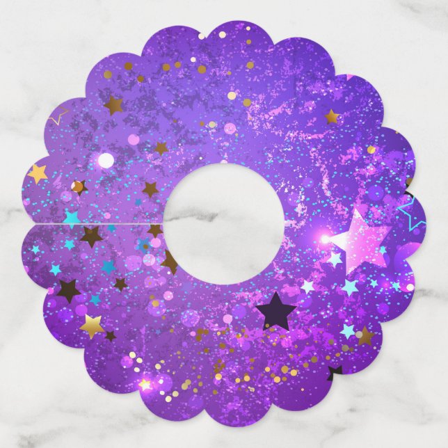 Purple foil background with Stars Wine Glass Tag (Front)