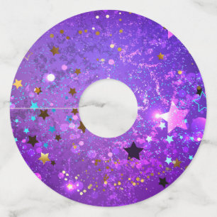 Purple foil background with Stars Wine Glass Tag