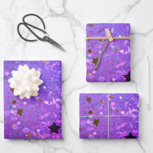 Purple foil background with Stars Wrapping Paper Sheet
