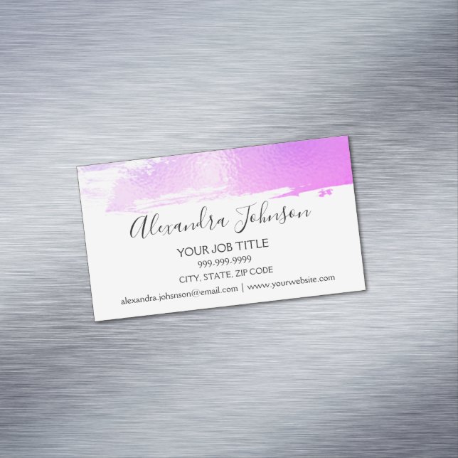 Purple Foil Brush Stroke Modern and Elegant Magnetic Business Card (In Situ)
