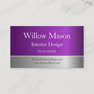 Purple Foil & Brushed Steel Monogram Business Card