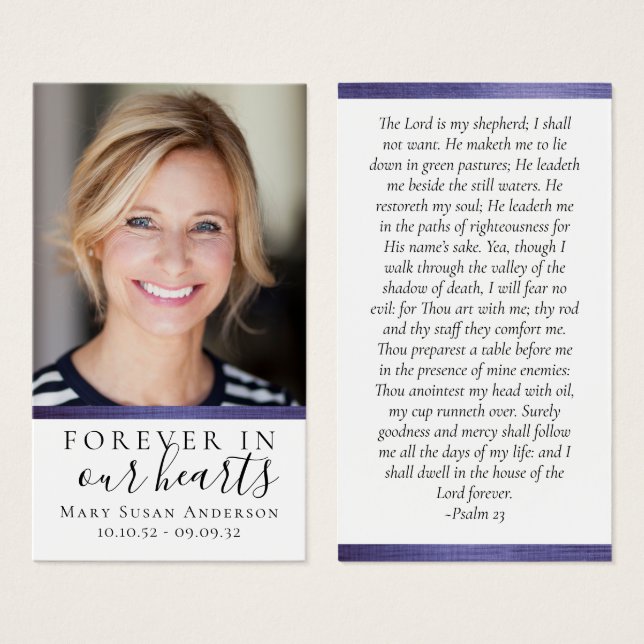 Purple Foil Forever in Our Hearts Memorial Card (Front & Back)