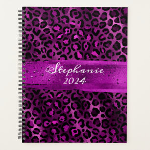 Purple Foil Leopard Brush Stroke Planner