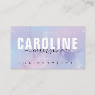 Purple Foil Marble Modern Script Typography Salon Business Card