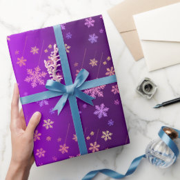 Purple Foil Neon Snowflakes Wrapping Paper