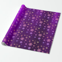 Purple Foil Neon Snowflakes Wrapping Paper