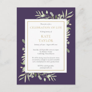 Purple Foliage Celebration of Life Invitation Postcard