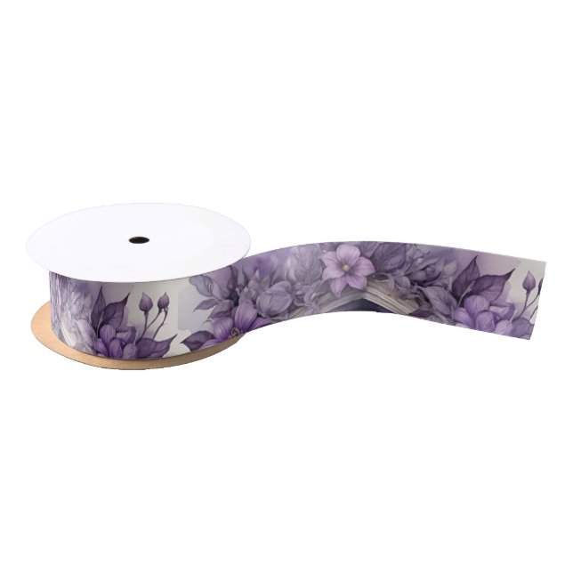 Purple Foliage Floral Arch Pagan Handfasting Satin Ribbon (Spool)