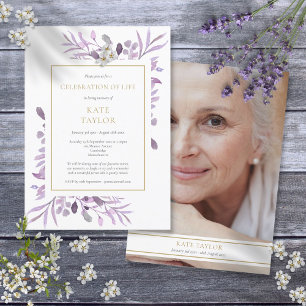 Purple Foliage Funeral Celebration of Life Photo Invitation