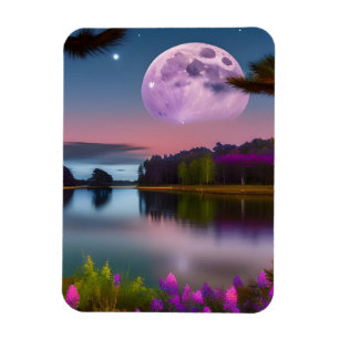 Purple foliage Moon and peaceful lake Magnet