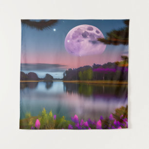 Purple foliage Moon and peaceful lake  Tapestry