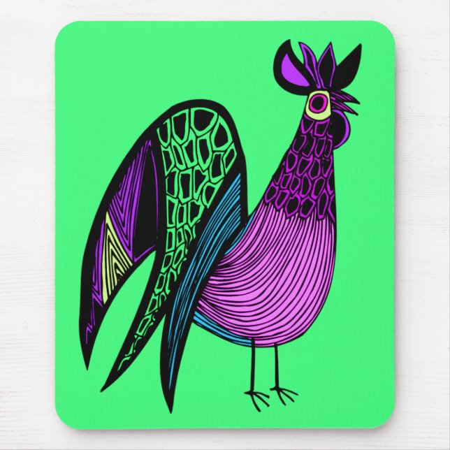 Purple Folk Art Rooster Mouse Mat (Front)