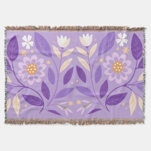 Purple Folk Floral Woven Throw Blanket