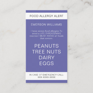 Purple Food Allergy Alert Personalized Chef Card
