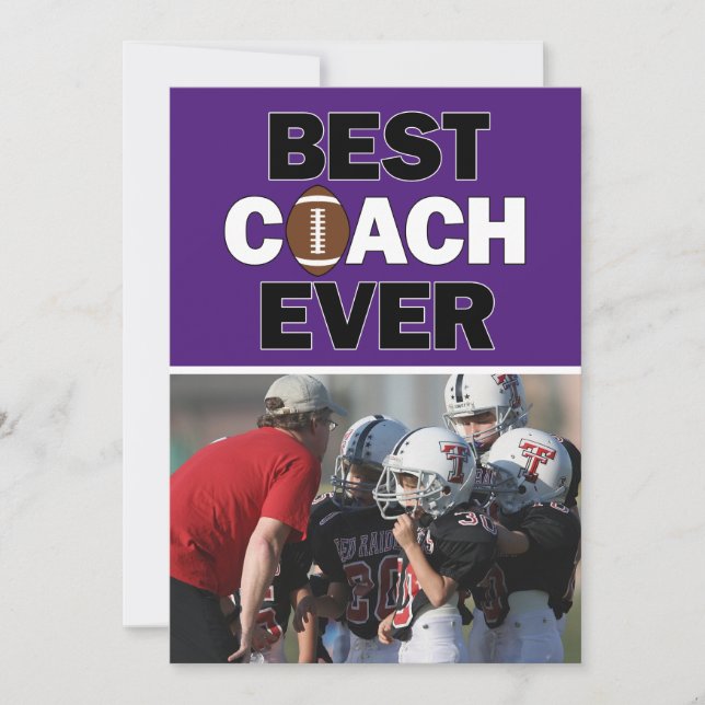 Purple Football Coach Best Ever Custom Photo Thank You Card (Front)