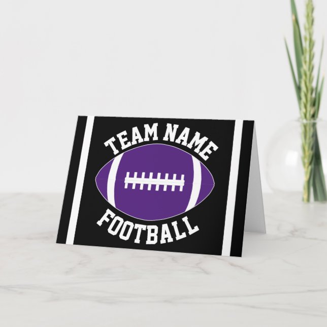 Purple Football Custom Team Name/Text Sports Party Card (Front)