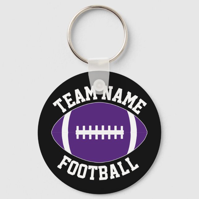 Purple Football Players and Coach Custom Team Name Key Ring (Front)