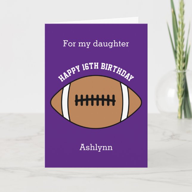 Purple Football Sport 16th Birthday Card (Front)