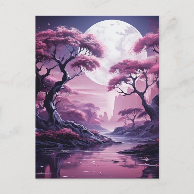 Purple Forest in Moonlight Background Postcard (Front)