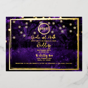 Purple Forest Lights Elegant Wedding Photo Gold 