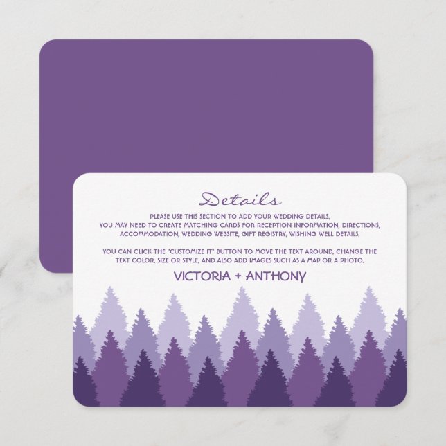 Purple Forest Range Woodland Wedding Detail Enclosure Card (Front/Back)