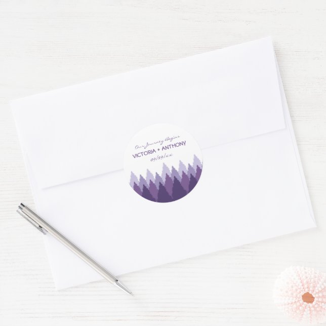 Purple Forest Range Woodland Wedding Favour Classic Round Sticker (Envelope)