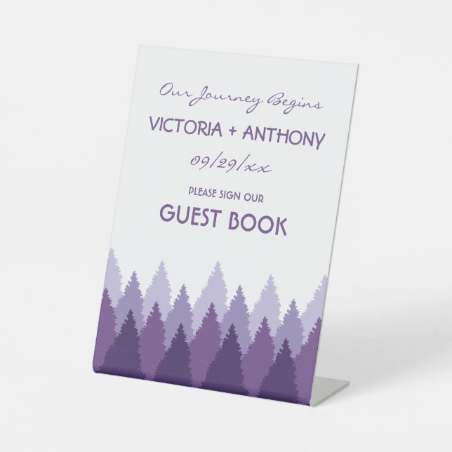 Purple Forest Range Woodland Wedding Pedestal Sign (Front)