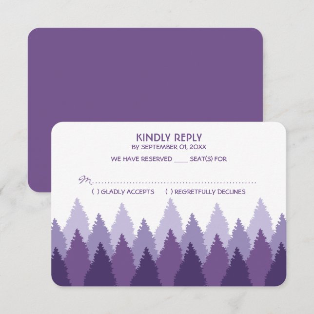 Purple Forest Range Woodland Wedding RSVP Card (Front/Back)