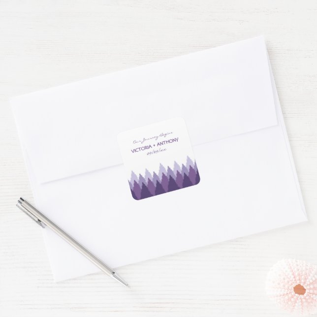 Purple Forest Range Woodland Wedding Square Sticker (Envelope)