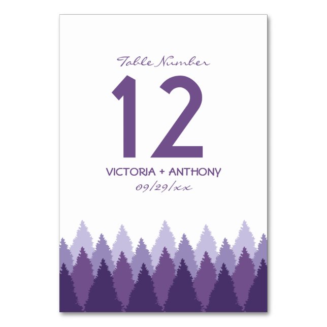 Purple Forest Range Woodland Wedding Table Number (Front)