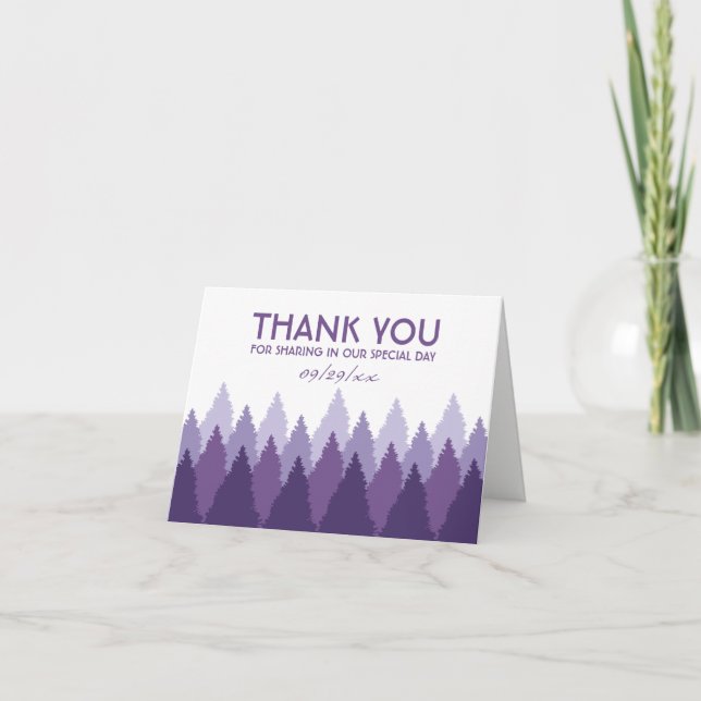 Purple Forest Range Woodland Wedding Thank You Card (Front)