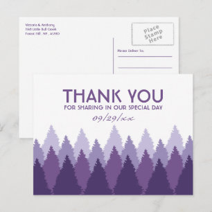 Purple Forest Range Woodland Wedding Thank You Postcard