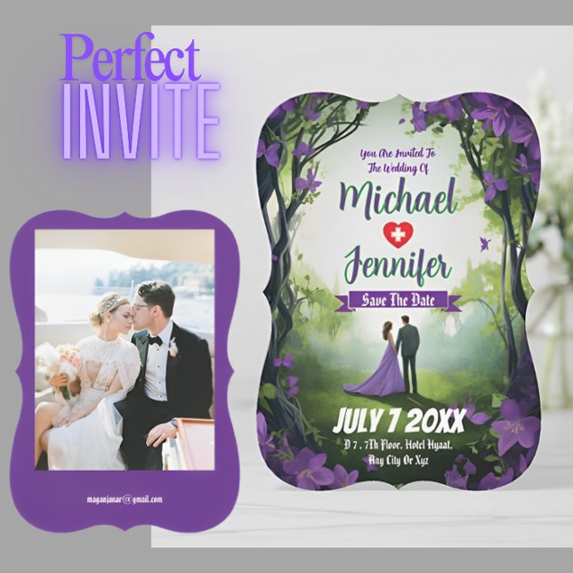 Purple Forest Wedding Custom Photo Save the Date  Invitation (Creator Uploaded)