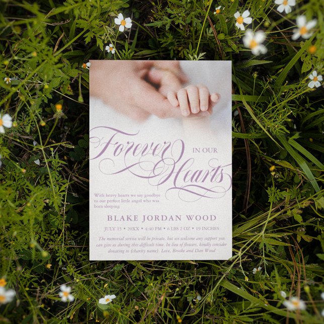 Purple Forever In Our Hearts Baby Girl Memorial Announcement (Creator Uploaded)