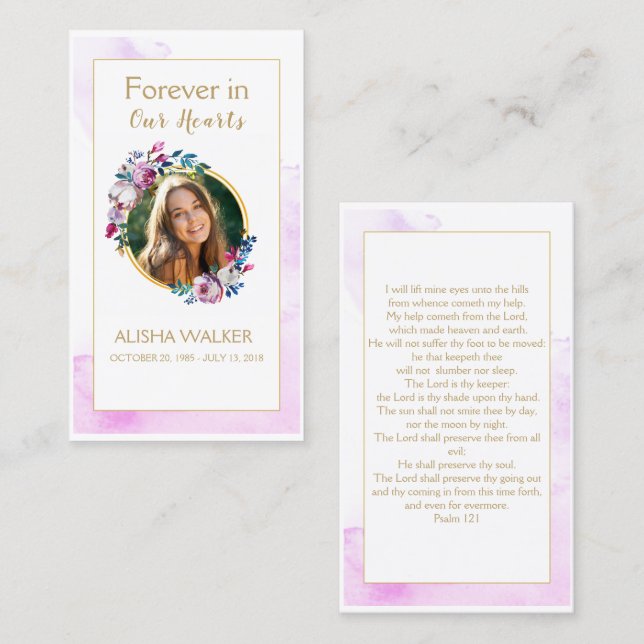  Purple Forever in Our Hearts Funeral Prayer Card (Front/Back)