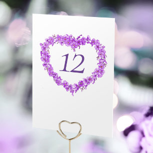 Purple forget me nots inked art wedding monogram table number