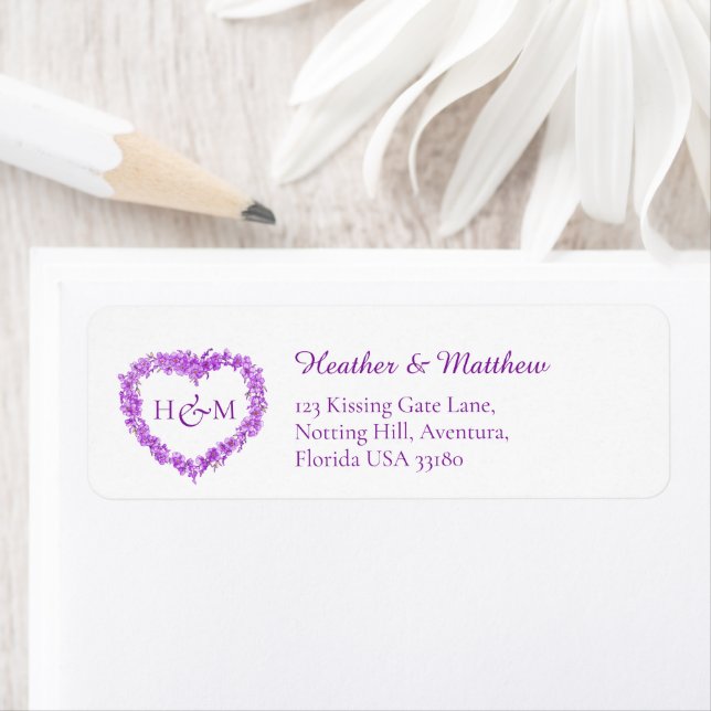 Purple forget me nots wedding return reply address (Insitu)