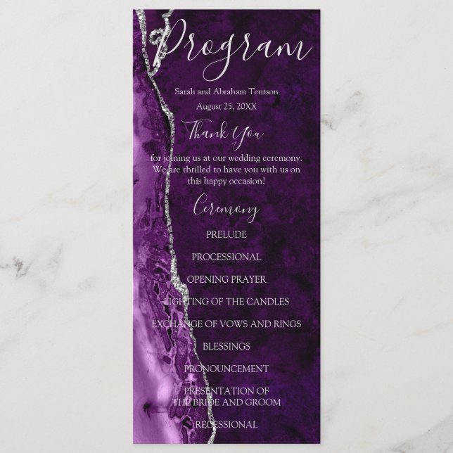 Purple Formal Minimalist Luxury Wedding Programs Menu (Front)