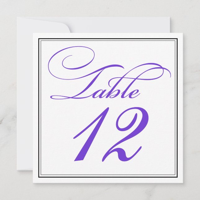 Purple Formal Script Table Number Cards (Front)