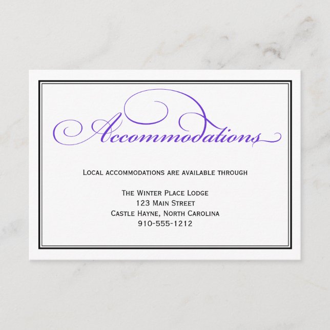 Purple Formal Wedding Accommodations Detail Card (Front)